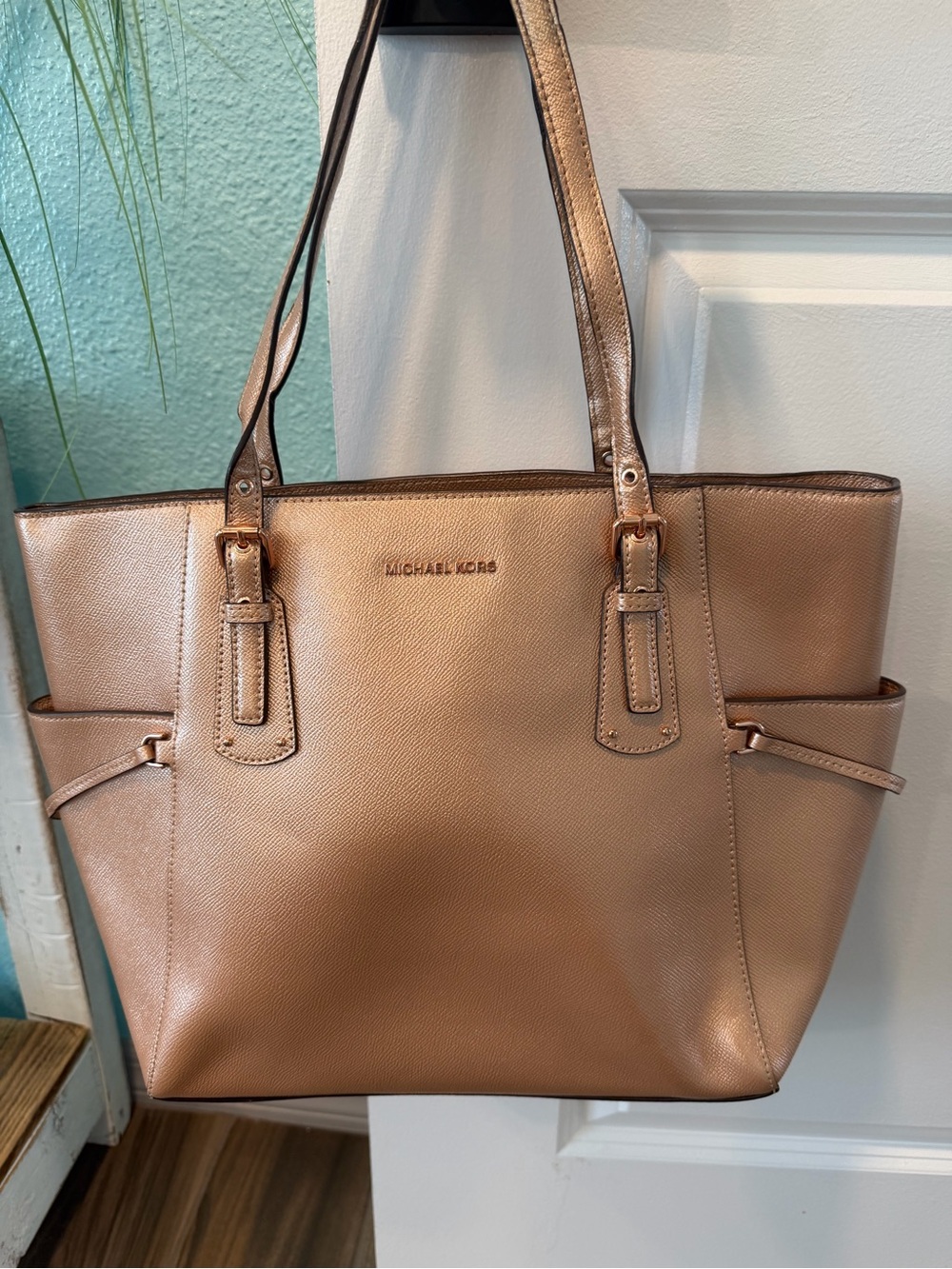 Michael Kors Metallic Rose-Tone Saffiano Tote